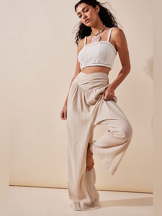 Free People Pants - Free People Pack Me Up Trousers Linen Cotton Blend Wide Leg Boho Rare Bohemian